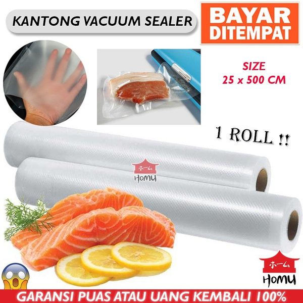 Homu 1 Roll Kantong Plastik Vacuum Sealer 25x500 cm Emboss Timbul / Vacuum Bag Plastik / Vakum