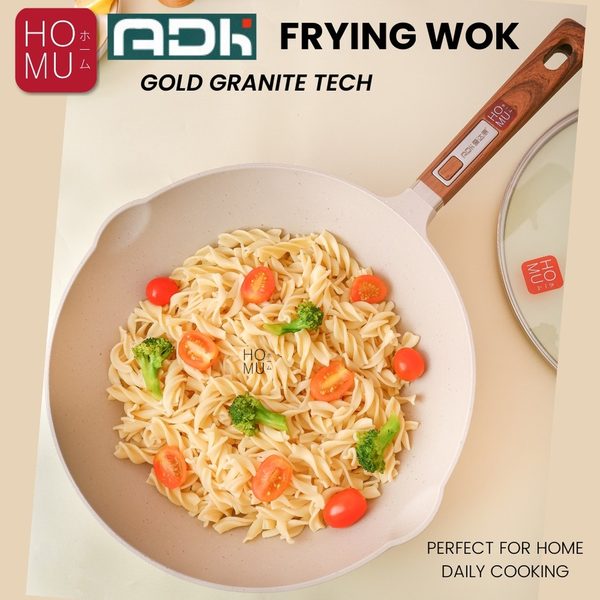 HOMU ADK  WAJAN PENGGORENGAN ANTI LENGKET PANCI KUALI 30cm GOLD GRANITE NONSTICK FRYING PAN WOK