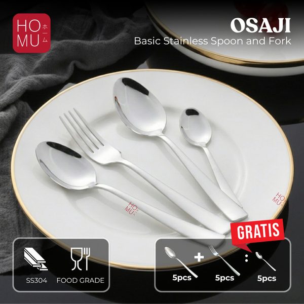 HOMU (BELI 10 GRATIS 5 SENDOK TEH) OSAJI Basic Stainless Spoon and Fork Sendok Makan & Garpu Stainless