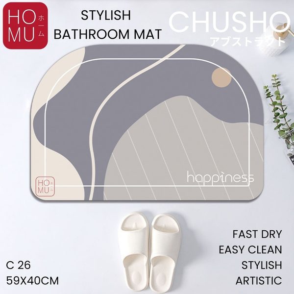 HOMU CHUSHO Stylish Bathroom Mat Keset Kamar Mandi Dapur Diatomite Lembut Anti Slip Cepat Kering