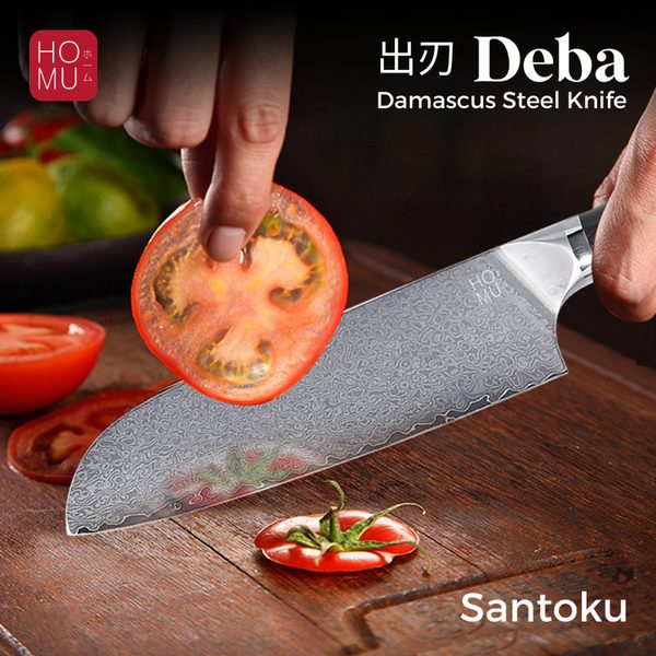 HOMU Deba Santoku Real Damascus Chef Knife Pisau Jepang Stainless Damascus VG10