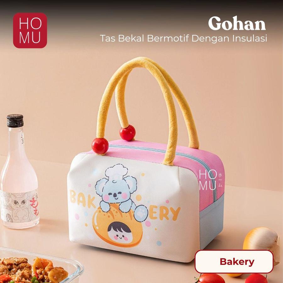 HOMU Gohan Tas Bekal Kartun dengan Aluminium Foil Lunch Bag Cooler Pouch Makan Pendingin Portabel Ba