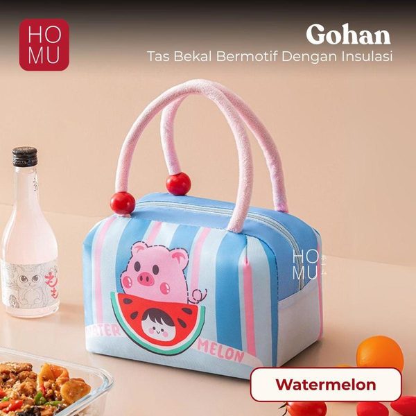 HOMU Gohan Tas Bekal Kartun dengan Aluminium Foil Lunch Bag Cooler Pouch Makan Pendingin Portabel Ba