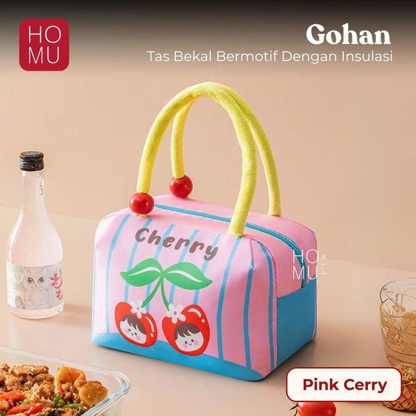 HOMU Gohan Tas Bekal Kartun dengan Aluminium Foil Lunch Bag Cooler Pouch Makan Pendingin Portabel Ba