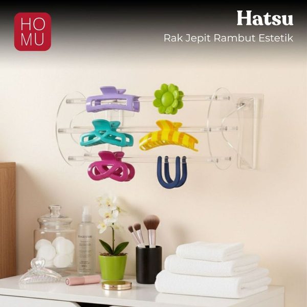 HOMU Hatsu Rak Jepit Rambut Bando Akrilik Putar 360° Display HeadClip Aksesoris Estetik Transparan