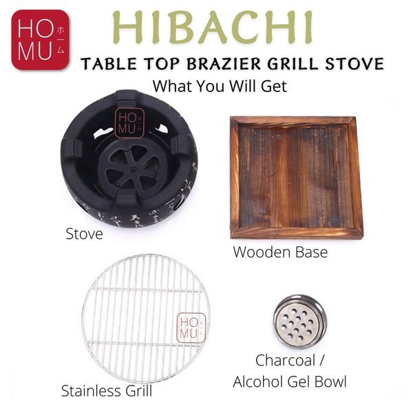 HOMU HIBACHI ROUND Panggangan Arang Mini Portable untuk Meja Brazier Table Top Japan Grill Bbq Stove