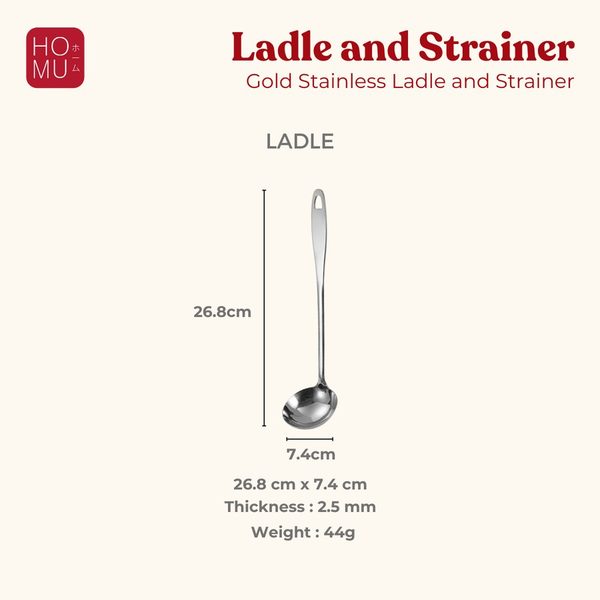 HOMU Hishaku Gold Stainless Soup Ladle Strainer Centong Sup Sendok Kuah Saringan HotPot warna Emas