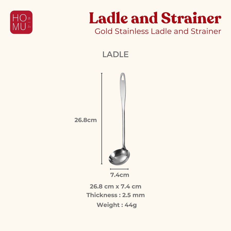 HOMU Hishaku Gold Stainless Soup Ladle Strainer Centong Sup Sendok Kuah Saringan HotPot warna Emas