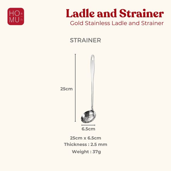 HOMU Hishaku Gold Stainless Soup Ladle Strainer Centong Sup Sendok Kuah Saringan HotPot warna Emas