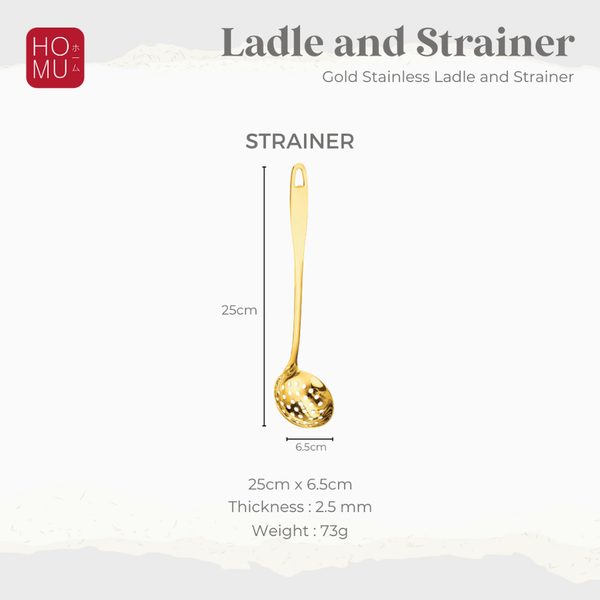HOMU Hishaku Gold Stainless Soup Ladle Strainer Centong Sup Sendok Kuah Saringan HotPot warna Emas