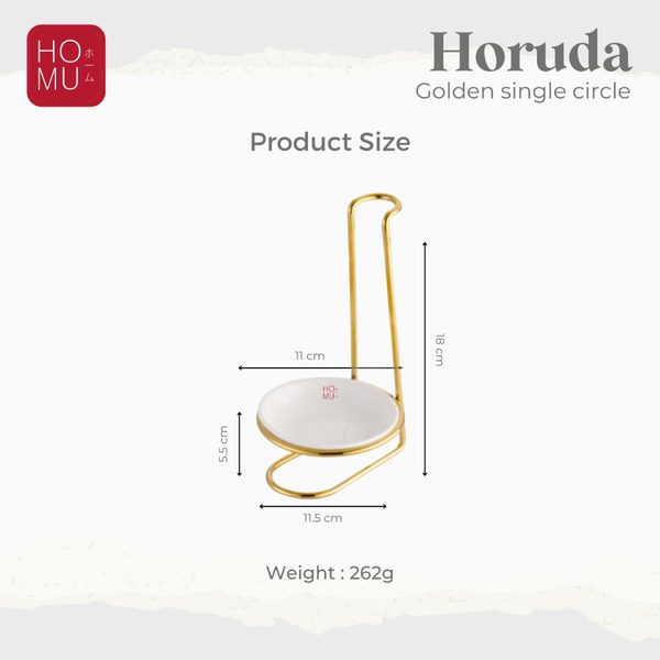 HOMU HORUDA Gold – Stainless Steel Ladle Stand Holder Sendok Sup Stainless dengan Mangkuk Keramik