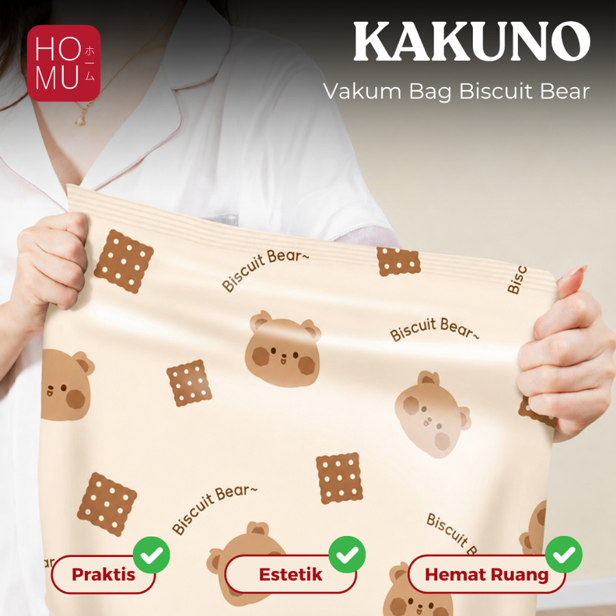 HOMU KAKUNO KAWAI Vakum Bag Kompresi Plastik Pakaian U-Living Motif Kartoon Praktis Hemat Ruang
