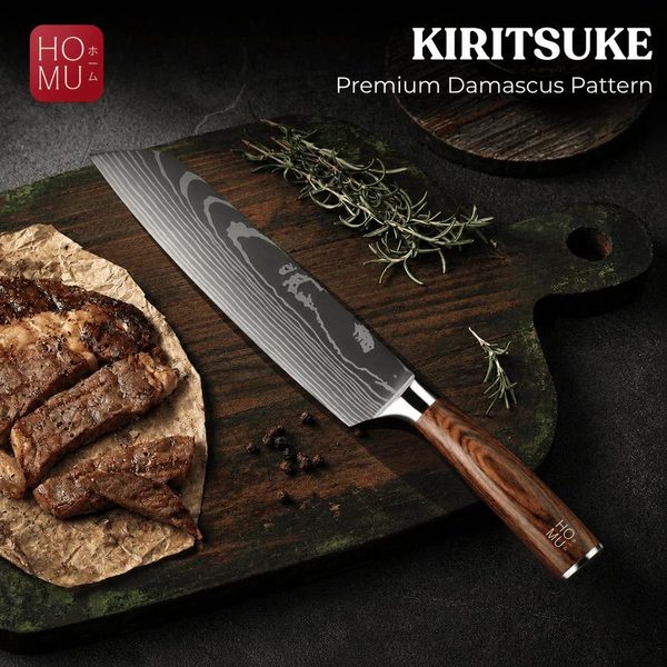 HOMU Kiritsuke Chef Knife Premium Pisau Damascus Steel Super Tajam dengan Gagang Kayu Eksklusif