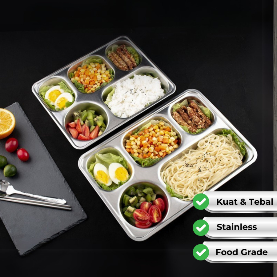 HOMU KOHAN Piring Stainless Catering Dengan Sekat / Piring Kantin Kantor Sekolah Rumah Sakit