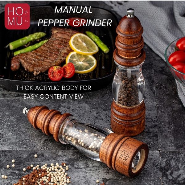 HOMU KOSHO PEPPER GRINDER SALT MILL VINTAGE WOOD ACRYLIC BOTOL PENGGILING LADA MERICA