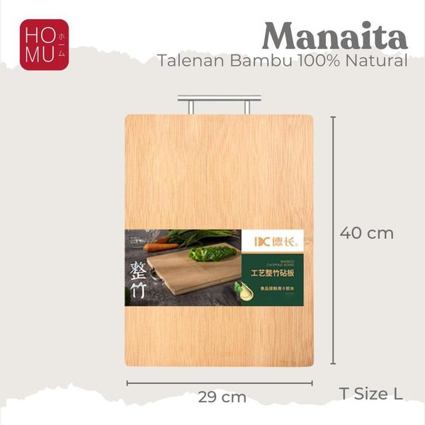 HOMU MANAITA Talenan Bambu Asli Natural Bamboo Chopping Board Anti Bakteri Berkualitas Handle Metal