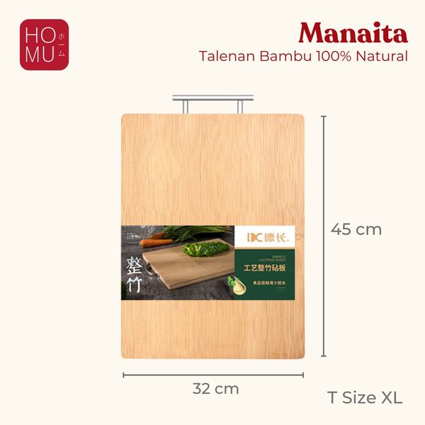 HOMU MANAITA Talenan Bambu Asli Natural Bamboo Chopping Board Anti Bakteri Berkualitas Handle Metal