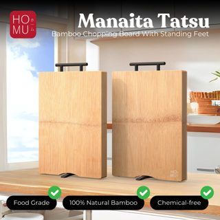 HOMU MANAITA TATSU Talenan Bambu Asli Dengan Kaki Natural Cutting Board with Exclusive Black Handle
