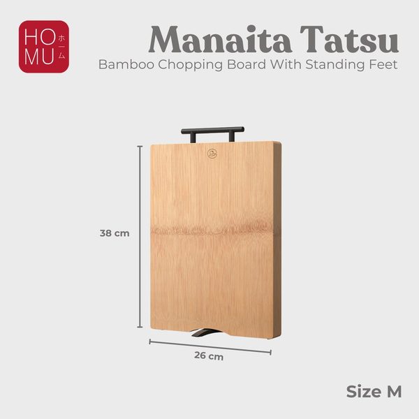HOMU MANAITA TATSU Talenan Bambu Asli Dengan Kaki Natural Cutting Board with Exclusive Black Handle