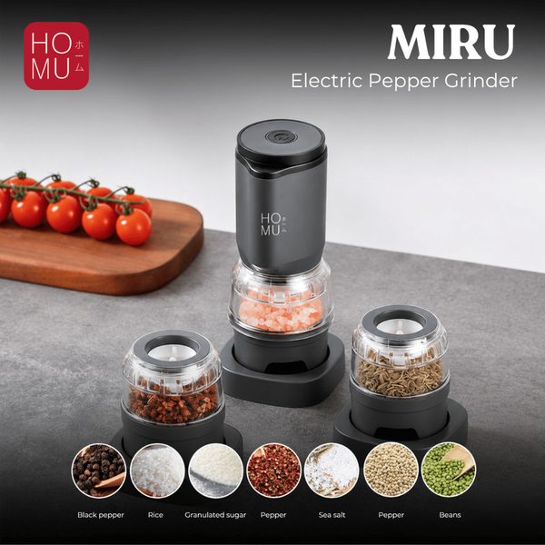 HOMU MIRU Electric Pepper Grinder Penggiling Bumbu Lada Garam Elektrik Ceramic Adjustable Premium