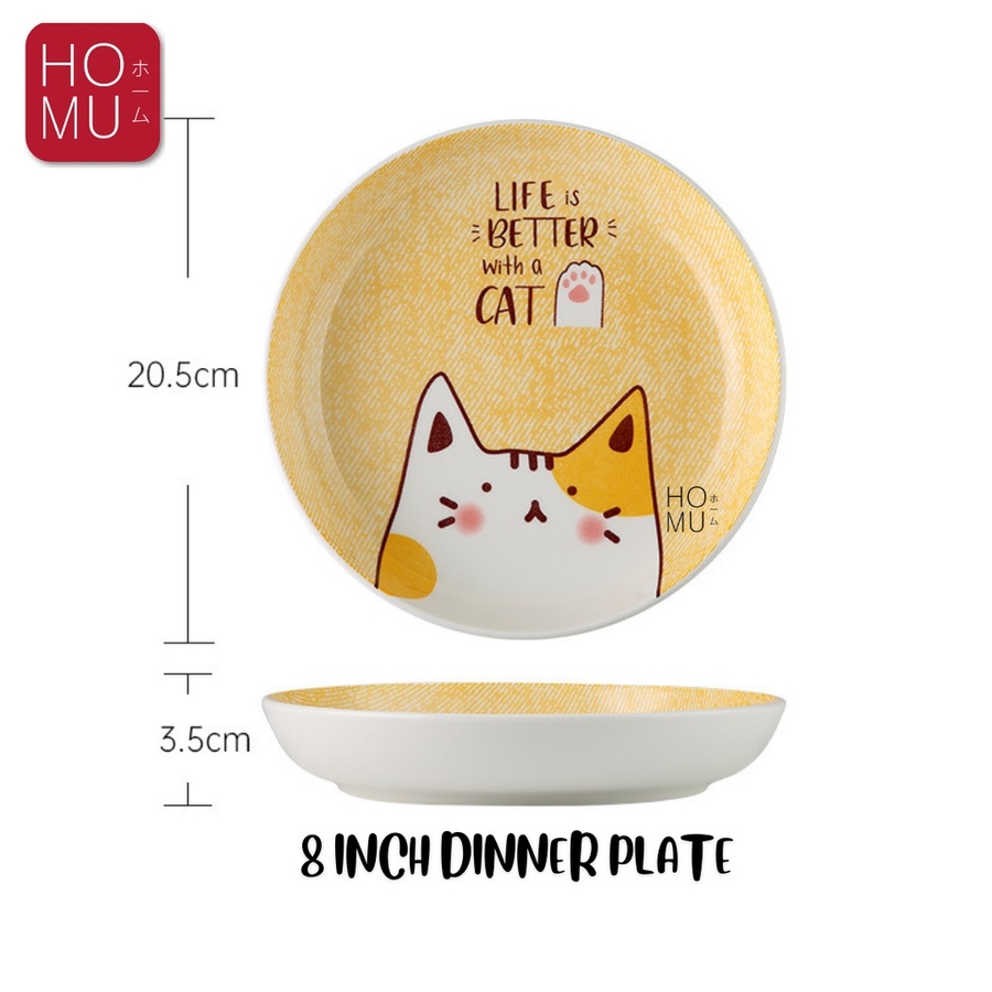 HOMU NEKO Piring Makan Keramik Motif Kucing Lucu Cute Ceramic Cat Drawing Bowl Plate