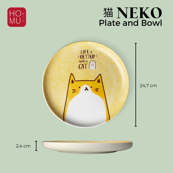 HOMU NEKO Piring Makan Keramik Motif Kucing Lucu Cute Ceramic Cat Drawing Bowl Plate