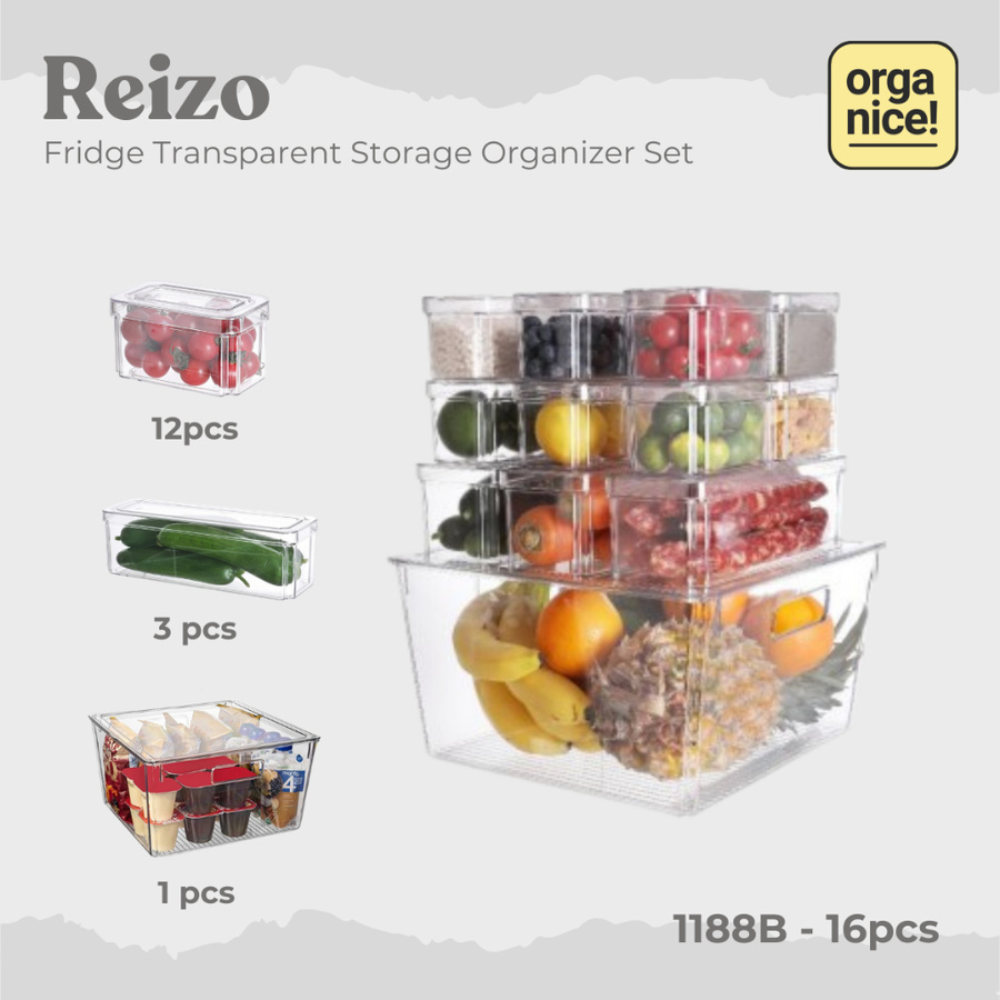 ORGANICE Organizer Kulkas Transparan Stackable Premium Kotak Penyimpanan Buah Sayur Serbaguna