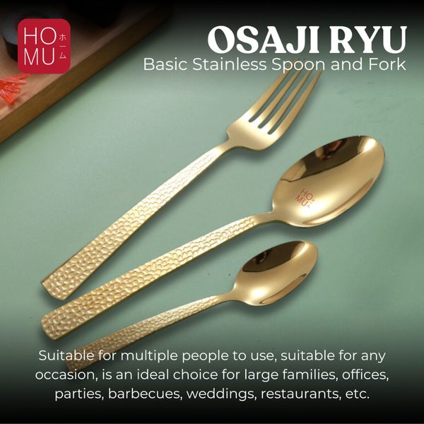 HOMU Osaji Ryu Gold Basic Stainless Spoon and Fork Sendok Makan & Garpu Stainless