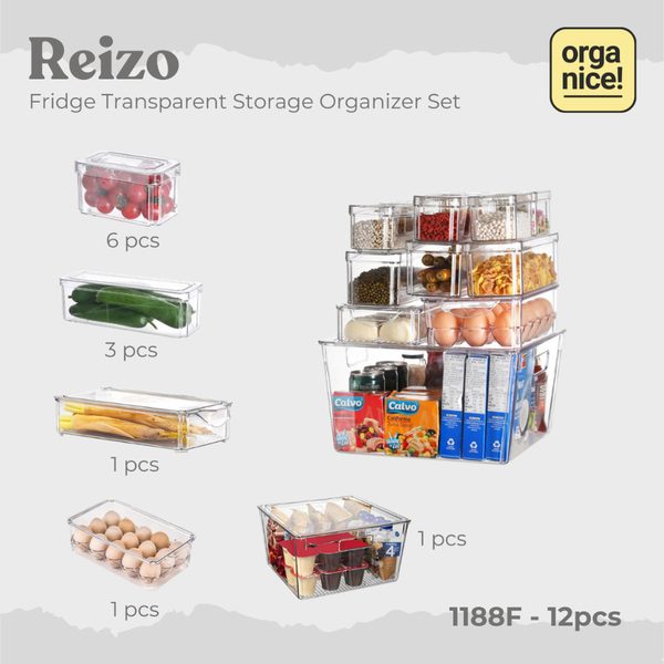 ORGANICE Reizo Premium Transparent Fridge Organizer Set Kotak Penyimpanan Kulkas Transparan Storage
