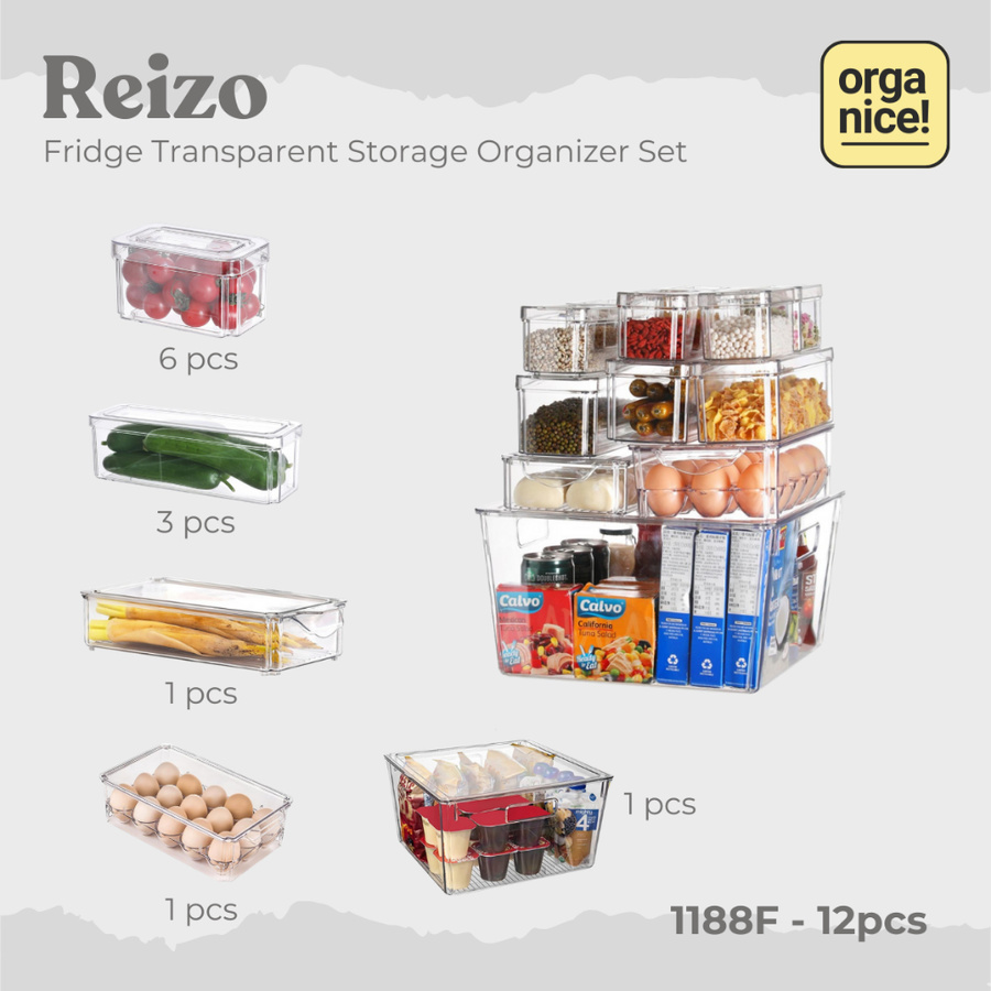 ORGANICE Reizo Premium Transparent Fridge Organizer Set Kotak Penyimpanan Kulkas Transparan Storage