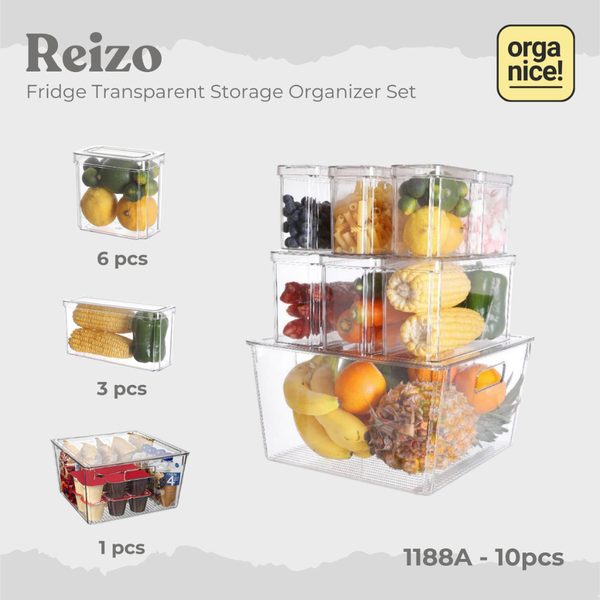 ORGANICE Reizo Premium Transparent Fridge Organizer Set Kotak Penyimpanan Kulkas Transparan Storage