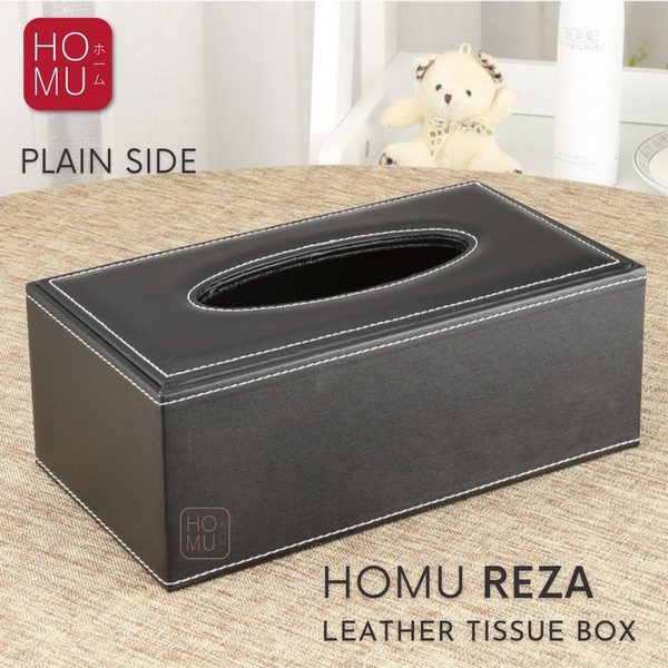 HOMU REZA – KOTAK TISU KULIT PREMIUM PU LEATHER TISSUE BOX PERSEGI HITAM