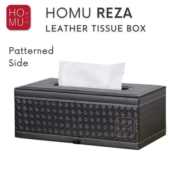 HOMU REZA – KOTAK TISU KULIT PREMIUM PU LEATHER TISSUE BOX PERSEGI HITAM