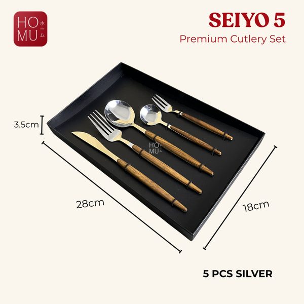HOMU SEIYO Set Alat Makan Stainless Steel Premium Sendok Garpu Pisau & Teh Dengan Gift Box Eksklusif