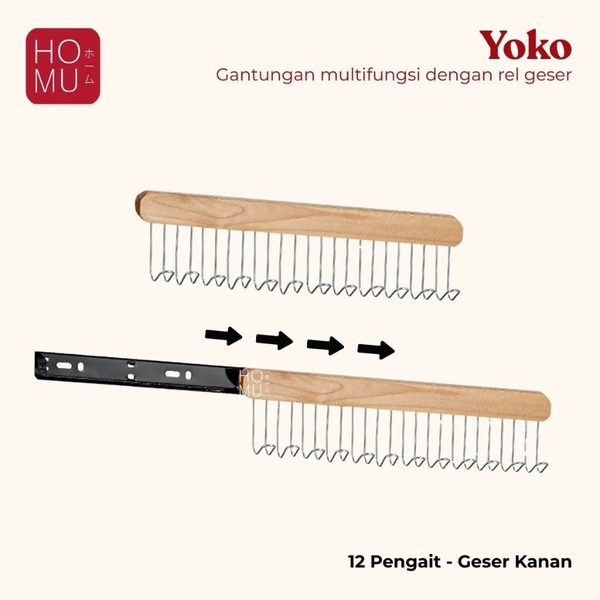 HOMU YOKO Retractable Hook Gantungan Kapstok Tarik Multifungsi Rel Geser Lemari Pakaian Dapur Kantor