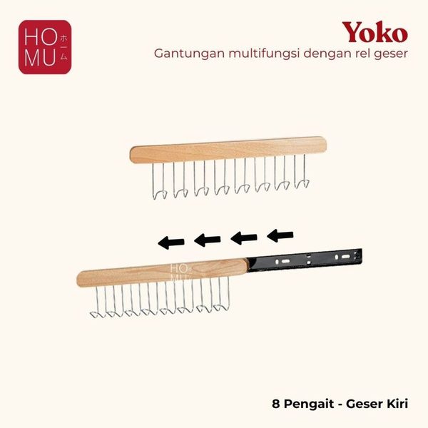 HOMU YOKO Retractable Hook Gantungan Kapstok Tarik Multifungsi Rel Geser Lemari Pakaian Dapur Kantor