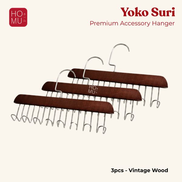 YOKO SURI Hanger Kayu Multifungsi Premium Gantungan Sabuk Aksesoris Kayu 8 Kait Stainless Anti Karat