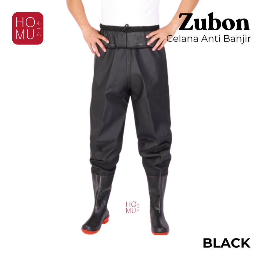 HOMU ZUBON Sepatu Celana Boots Kolam Ikan Panjang Trousers Lentur Anti Air Pinggang Karet Ikat PVC