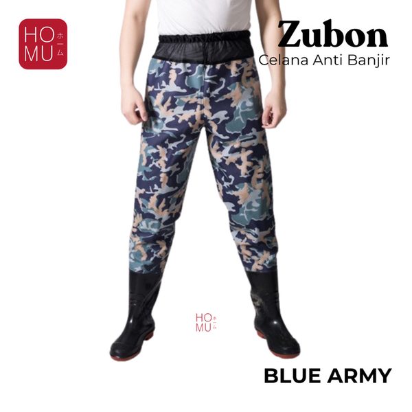 HOMU ZUBON Sepatu Celana Boots Kolam Ikan Panjang Trousers Lentur Anti Air Pinggang Karet Ikat PVC