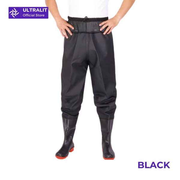 HOMU ZUBON Sepatu Celana Boots Kolam Ikan Panjang Trousers Lentur Anti Air Pinggang Karet Ikat PVC