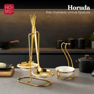 HOMU HORUDA Gold - Stainless Steel Ladle Stand Holder Sendok Sup Stainless dengan Mangkuk Keramik