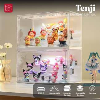 HOMU TENJI - Transparent Storage Box LED PREMIUM Acrylic Action Figure Kotak Rak Pajangan Akrilik dengan Lampu LED