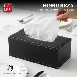 HOMU REZA - KOTAK TISU KULIT PREMIUM PU LEATHER TISSUE BOX PERSEGI HITAM