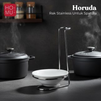 HOMU HORUDA UNO - Ladle Stand Spoon Holder Sendok Sup Stainless Rak Spatula dengan Mangkuk Keramik